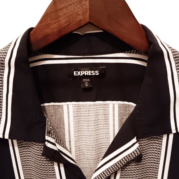 Express ★ Men's Rayon Short Sleeve Button-Up ★ Innsbruck Striped Geo Print - Picture 3 of 5